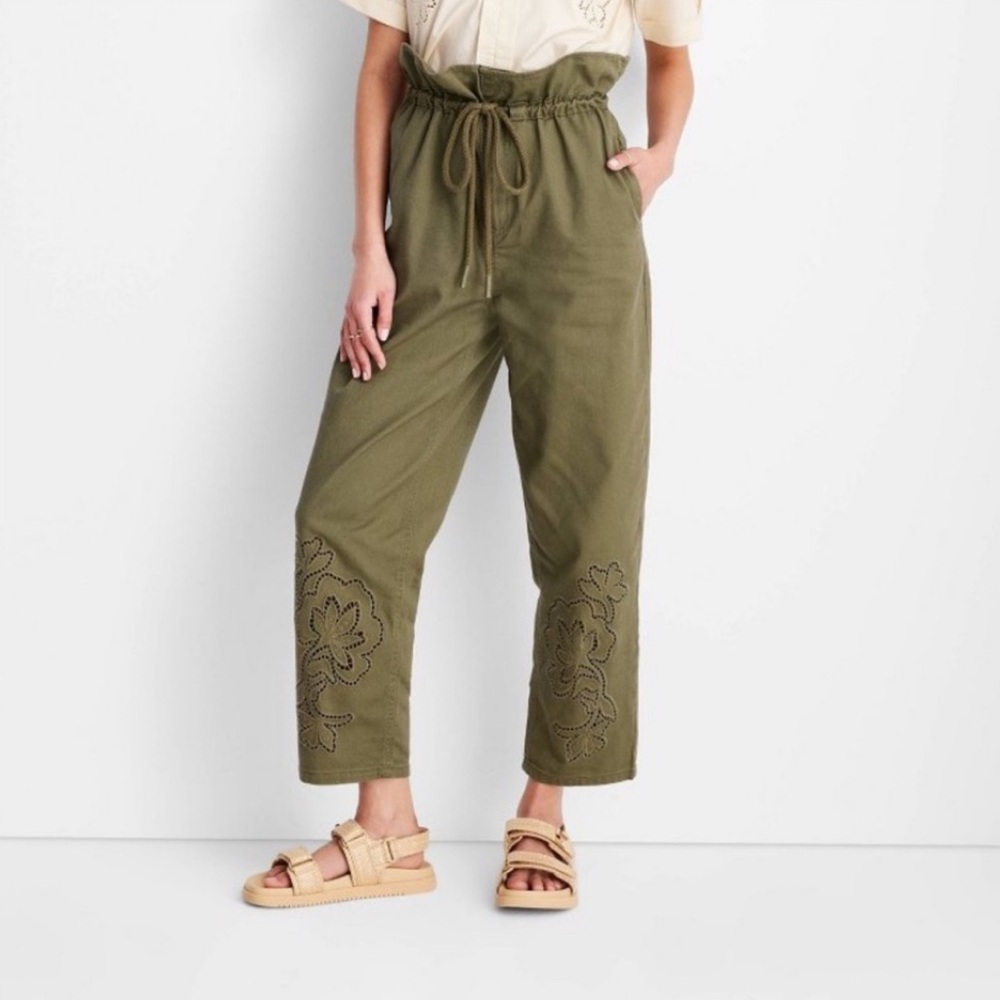 Future collective NWT Olive eyelet cutout high waisted pants